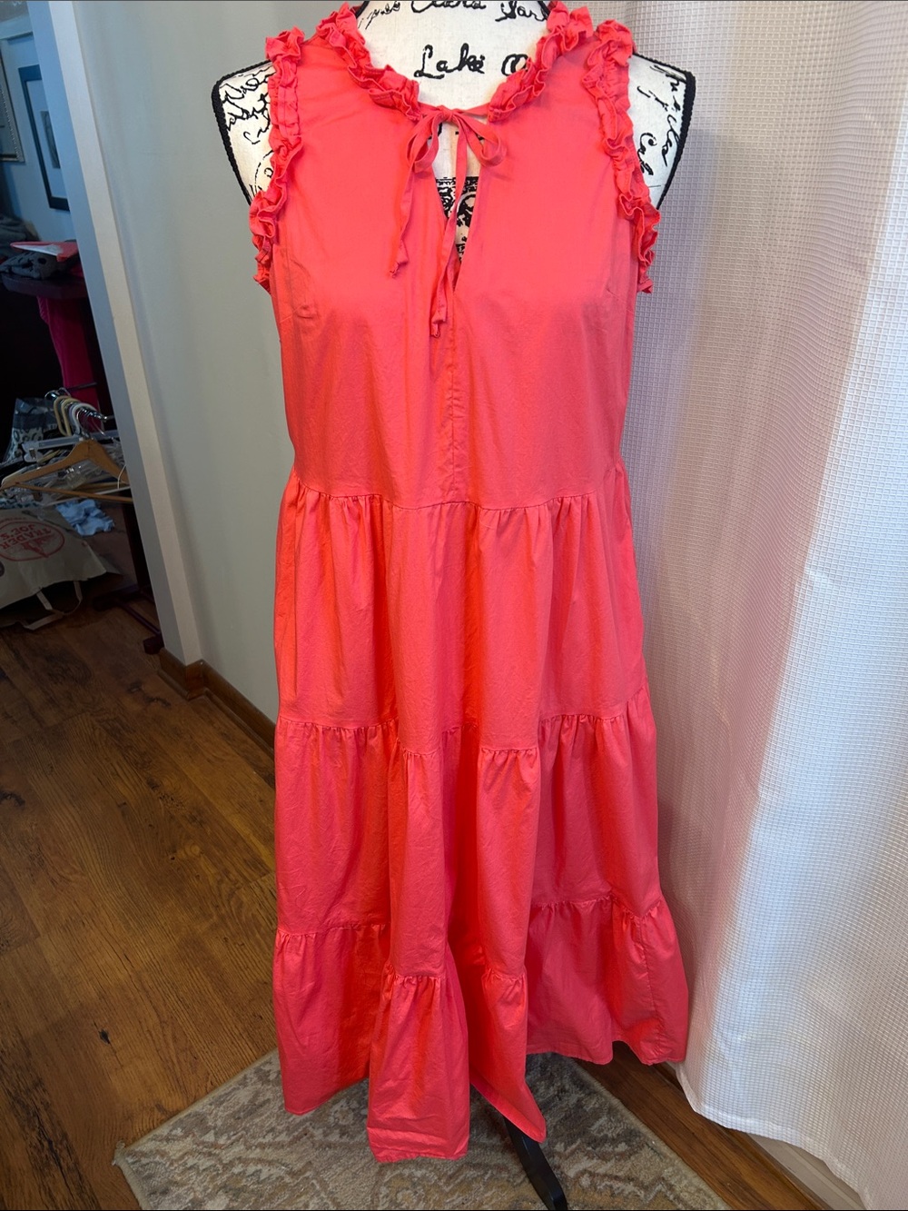 crown & ivy Coral Pink Ruffled Tiered Midi Dress Med, Summer, Fresh EUC